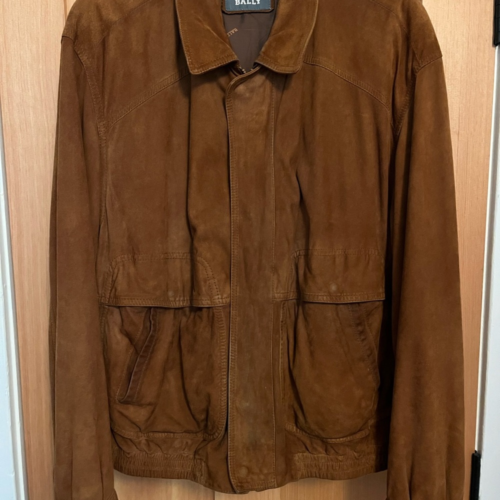 Bally Men's Rust Brown Suede Bomber Jacket sz 46. Made in Italy